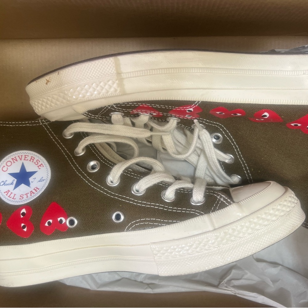 Comme des Garcons Olive and Red High-Top Sneakers